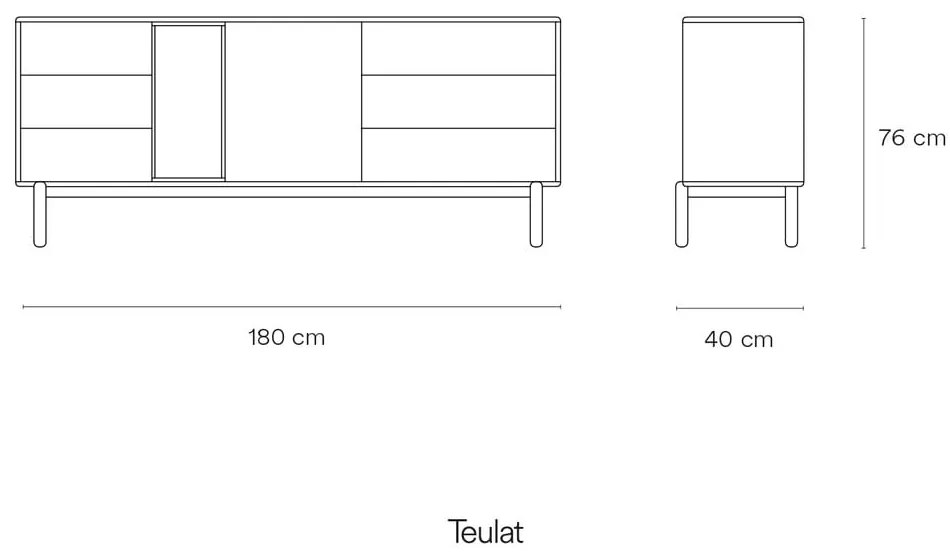 Sötétszürke alacsony komód 180x76 cm Corvo - Teulat