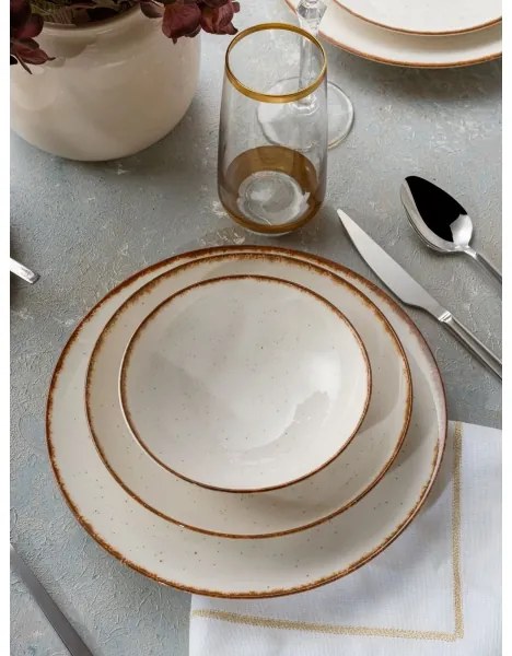 24 darabos bézs/barna porcelán étkészlet