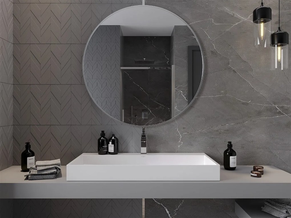 Mexen Loft, kerek fürdőszobai tükör 100 cm, keret színe szálcsiszolt acél, 9850-100-100-000-10