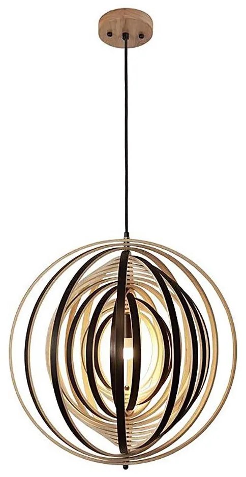 Fa függeszték zsinóron, 1xE27/60W/230V, átmérő 50 cm, tömör/furnér/kaucsukfa