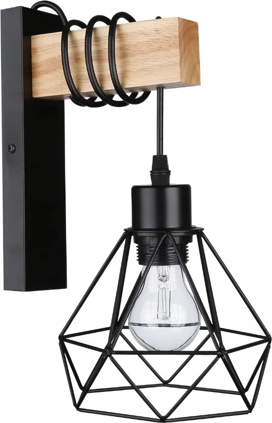 Fali lámpa függeszték E27 lámpa Fa beltéri fali Led fekete
