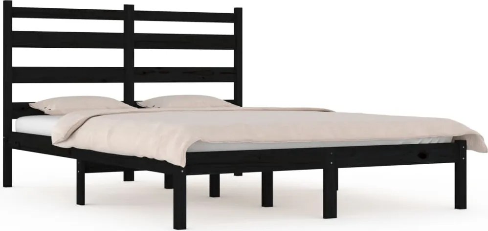 vidaXL fekete tömör fenyőfa ágykeret 200 x 200 cm