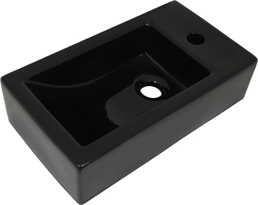vidaXL fekete kerámia mosdó csaptelep furattal 46 x 25,5 x 12 cm