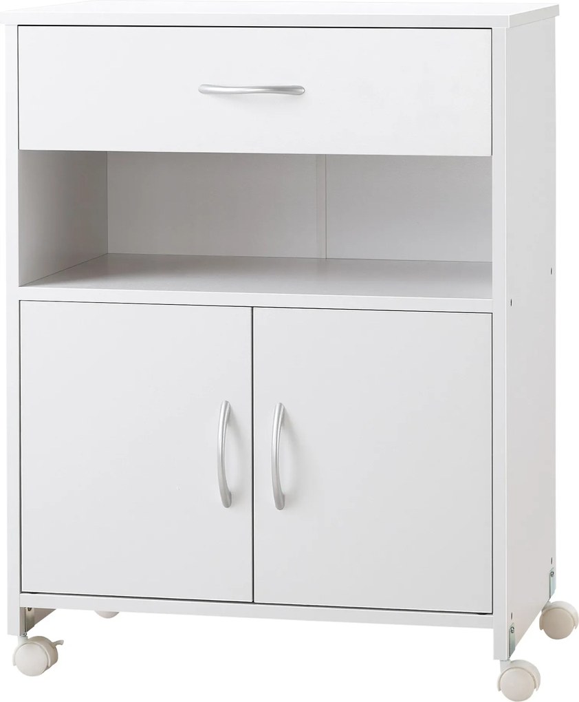 Vinsetto Nyomtató Szekrény Görgős Nyomtató Állvány Fiókkal 2 Ajtóval és Nyitott Rekesszel Nappaliba Irodába Tanulóhelyre 60x39x80 cm Fehér | Aosom