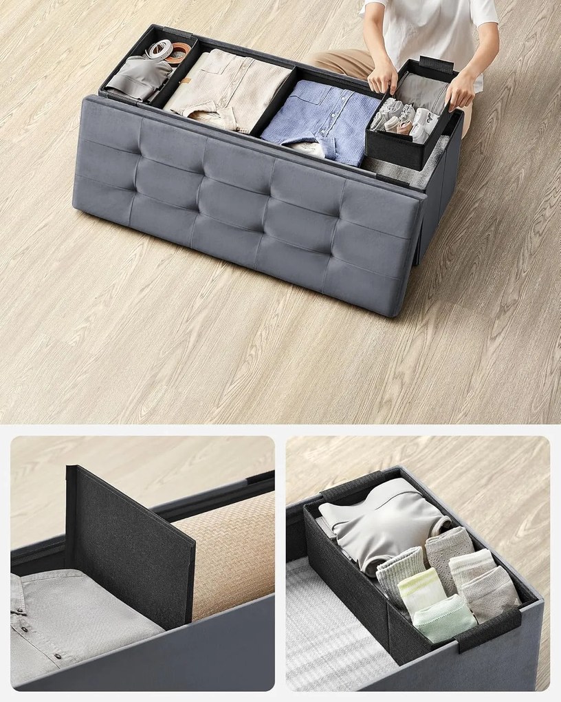 Összecsukható Puff Tárolópad 38 x 110 x 38 cm,  300 kg teherbírás, szürke