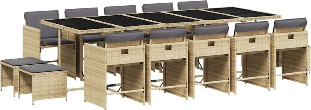 vidaXL 15 részes vegyes bézs polyrattan kerti étkezőgarnitúra párnával