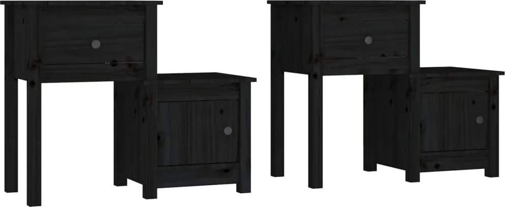 vidaXL 2 darab fekete tömör fenyőfa éjjeliszekrény 79,5 x 38 x 65,5 cm