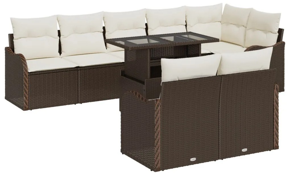 9 részes kerti kanapészett párnákkal Barna Poli Rattan, 2 üléses kerti kanapé párnákkal Barna Poli Rattan