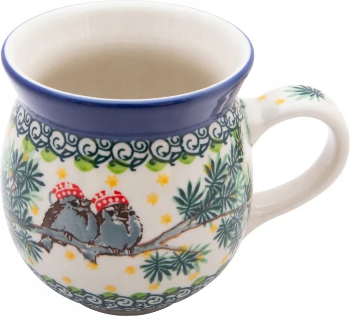 Cseh bögre 470 ml Művészi kerámia Bolesławiec egyedi U4998 Madarak