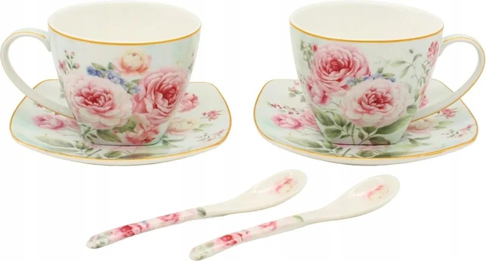 Home Elements Két csésze 250 ml-es készlet csészealjakkal és kanalakkal, Rose