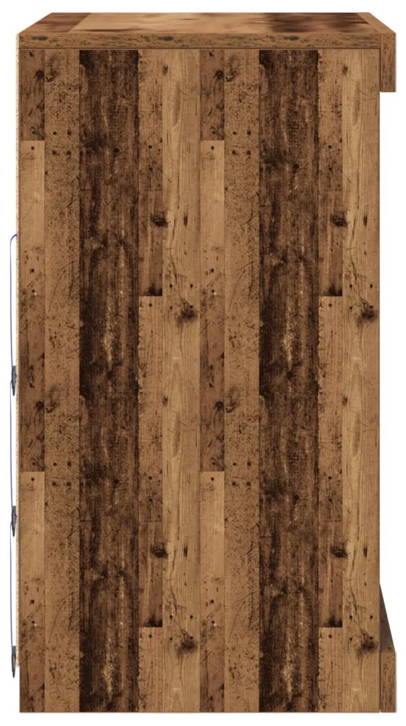 Oldalbord LED világítással, Régi fa 60,5x37x67 cm
