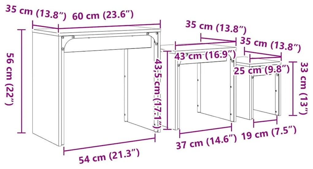 Fészkelt Kávézó Asztal 3 pcs Musta tammi 60 x 35 x 56 cm