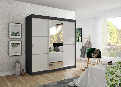 Bill 2 200 Tolóajtós Szekrény 200cm, Grafit-Fehér