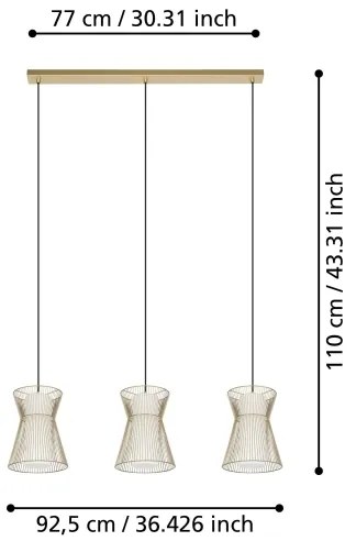 Eglo 99636 - Csillár zsinóron MASETA 3xE27/40W/230V arany