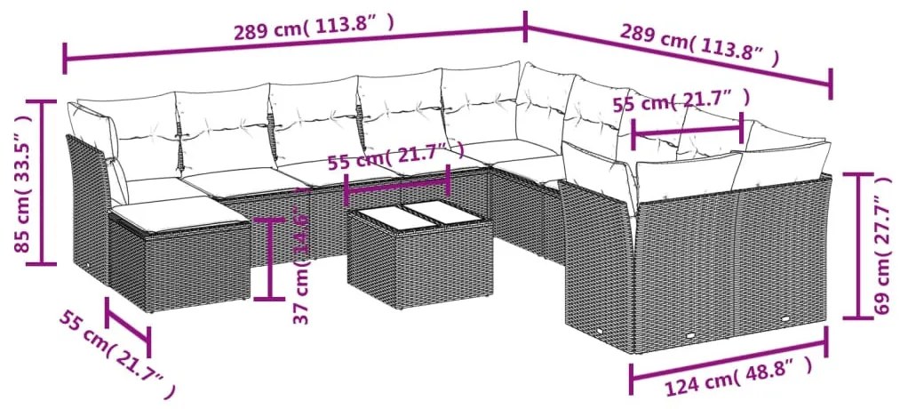 12 részes világosszürke polyrattan kerti ülőgarnitúra párnával