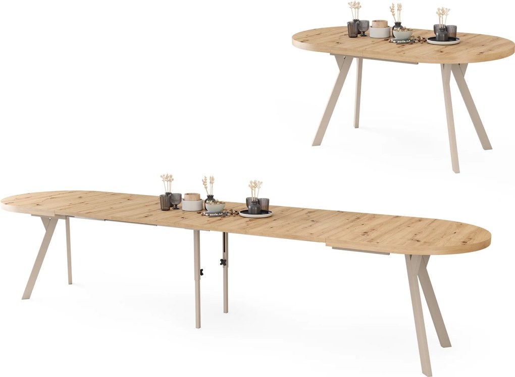 Mazzoni Ovális bővíthető étkezőasztal EXPANSO Artisan Tölgy / kasmír lábak