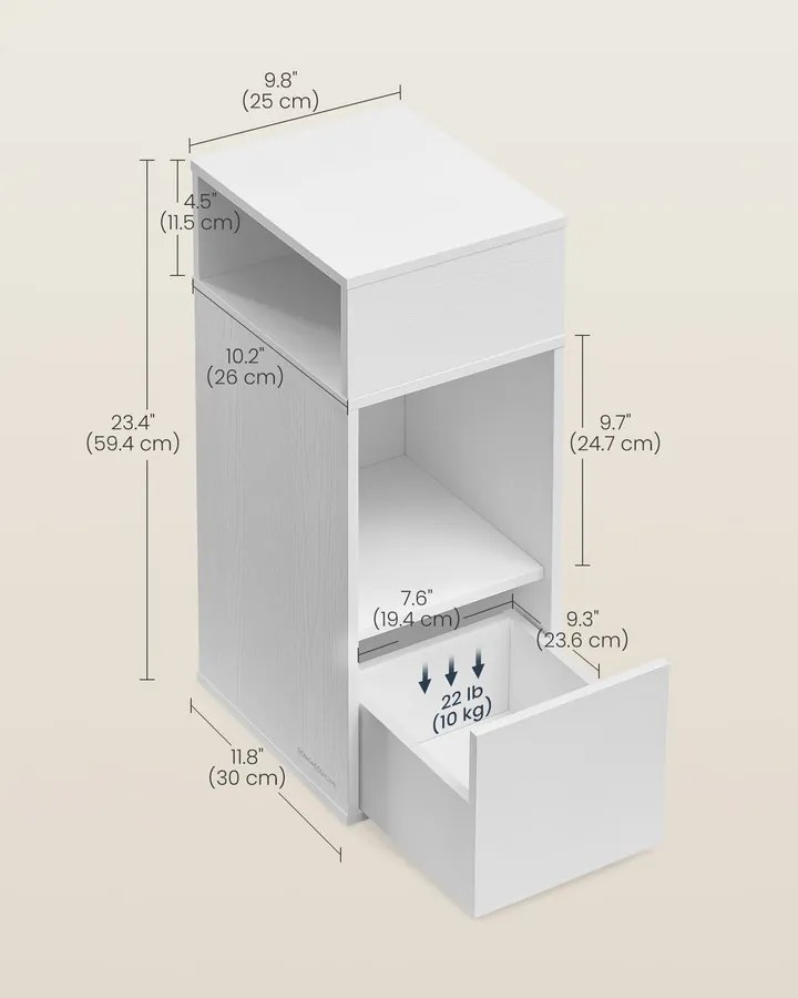 Éjjeliszekrény, gyors összeszerelés, 2 nyitott rekesz, 1 fiók, Hófehér