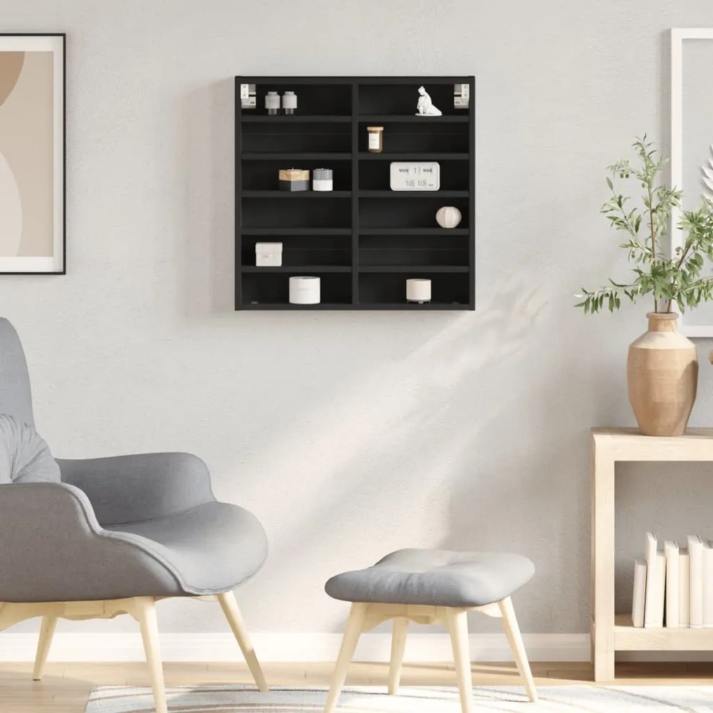 fekete szerelt fa vitrinszekrény 60 x 8,5 x 58 cm