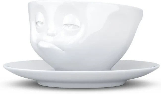 Fehér 'unatkozó' porcelán csésze és alátét - 58products