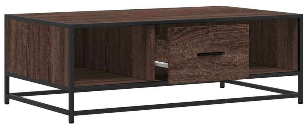 barna tölgy színű szerelt fa és fém dohányzóasztal 100x57x35 cm