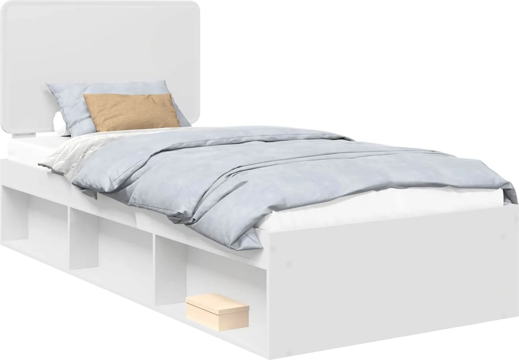 vidaXL Ágykeret fejtámlával Fehér 90 x 200 cm Tömör fenyőfa