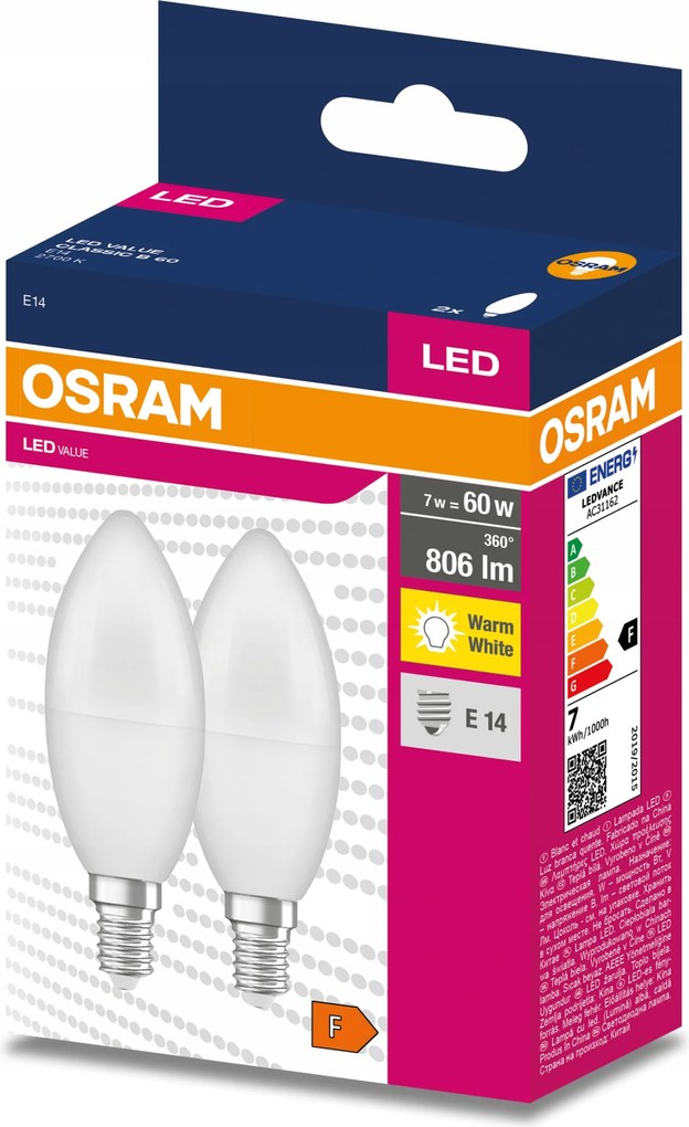 2 x Osram Led gyertya Value 7W 60W 2700K E14