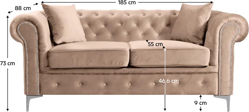 Luxus 2-es ülés, világosbarna Velvet szövet, ROMANO
