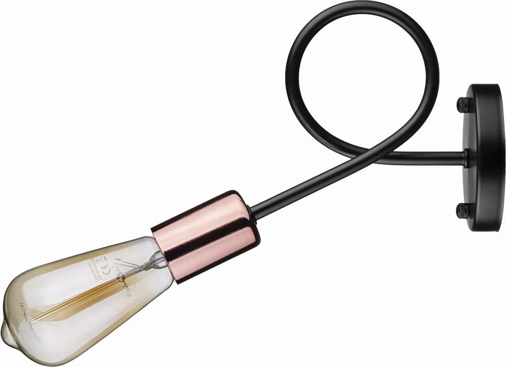 Twist WST053 fali lámpa, fekete/rózsaarany színben, E27 foglalattal