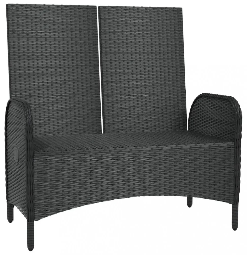 fekete polyrattan dönthető kerti pad párnákkal 107 cm