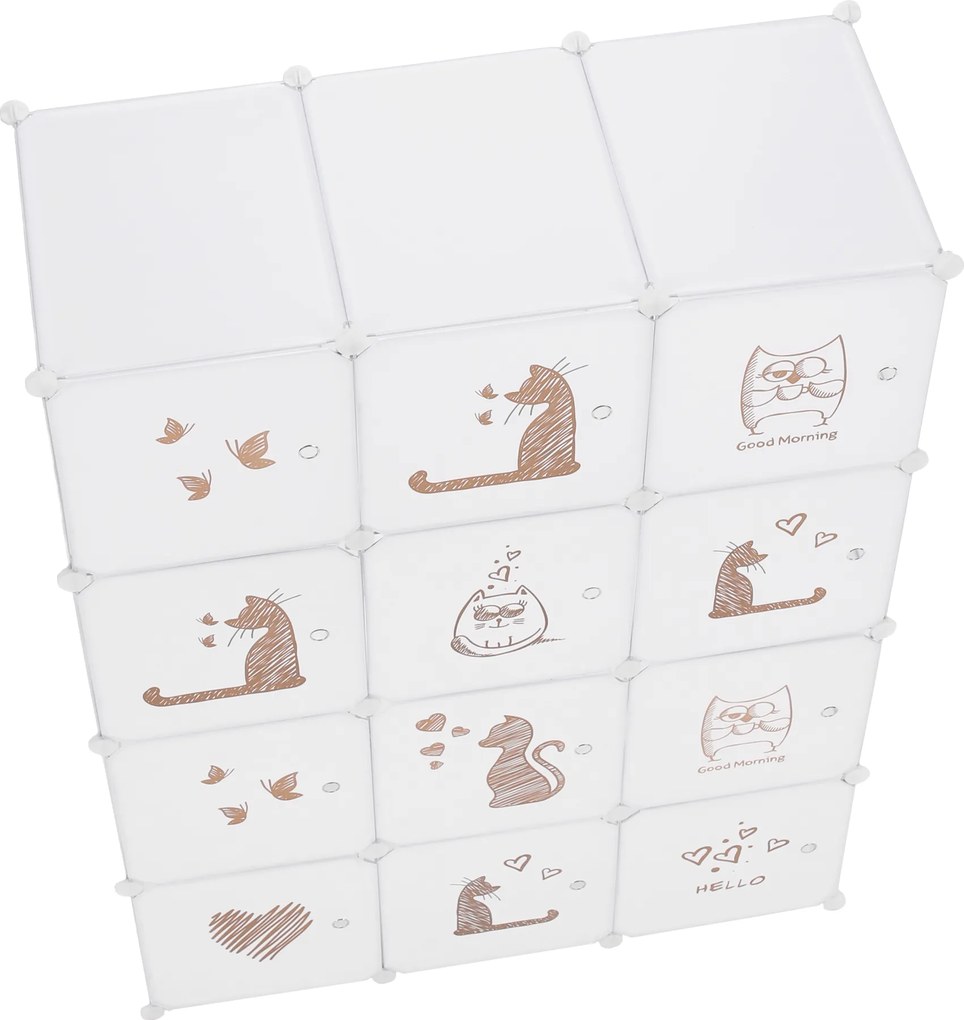 Gyerek moduláris szekrény, fehér/barna gyerek minta, KITARO