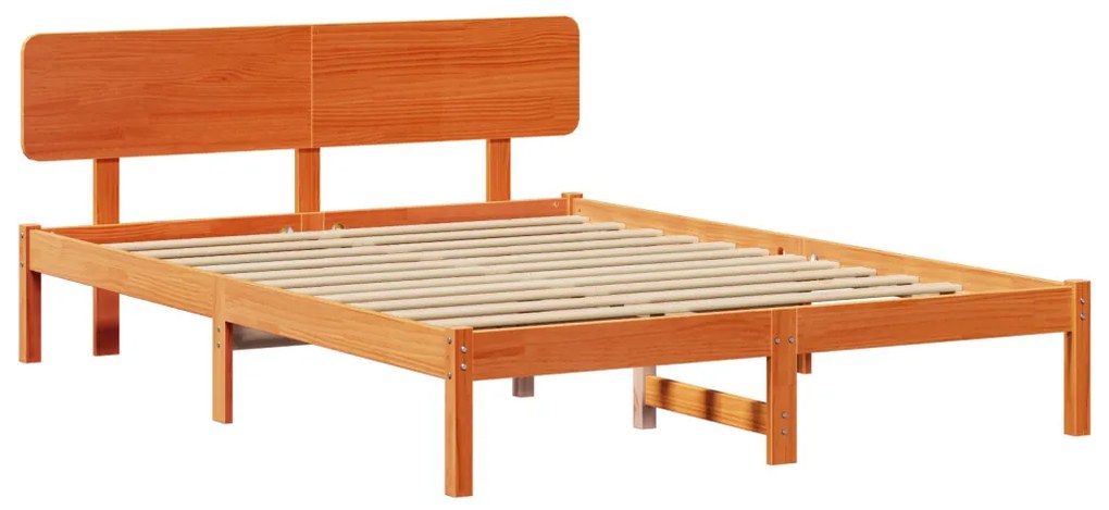 Ágykeret fejtámlával gyanta barna 200x200 cm tömör fenyőfából