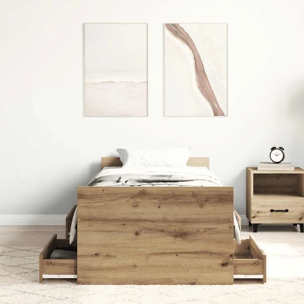 kézműves tölgy szerelt fa ágykeret matrac nélkül 100x200 cm