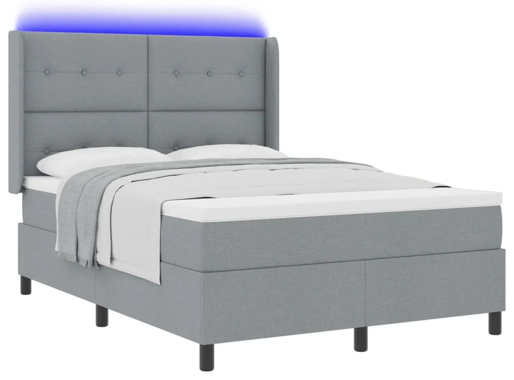 Boxspring Ágy Matrac és LED Fény Szürke 140x200 cm Szövet