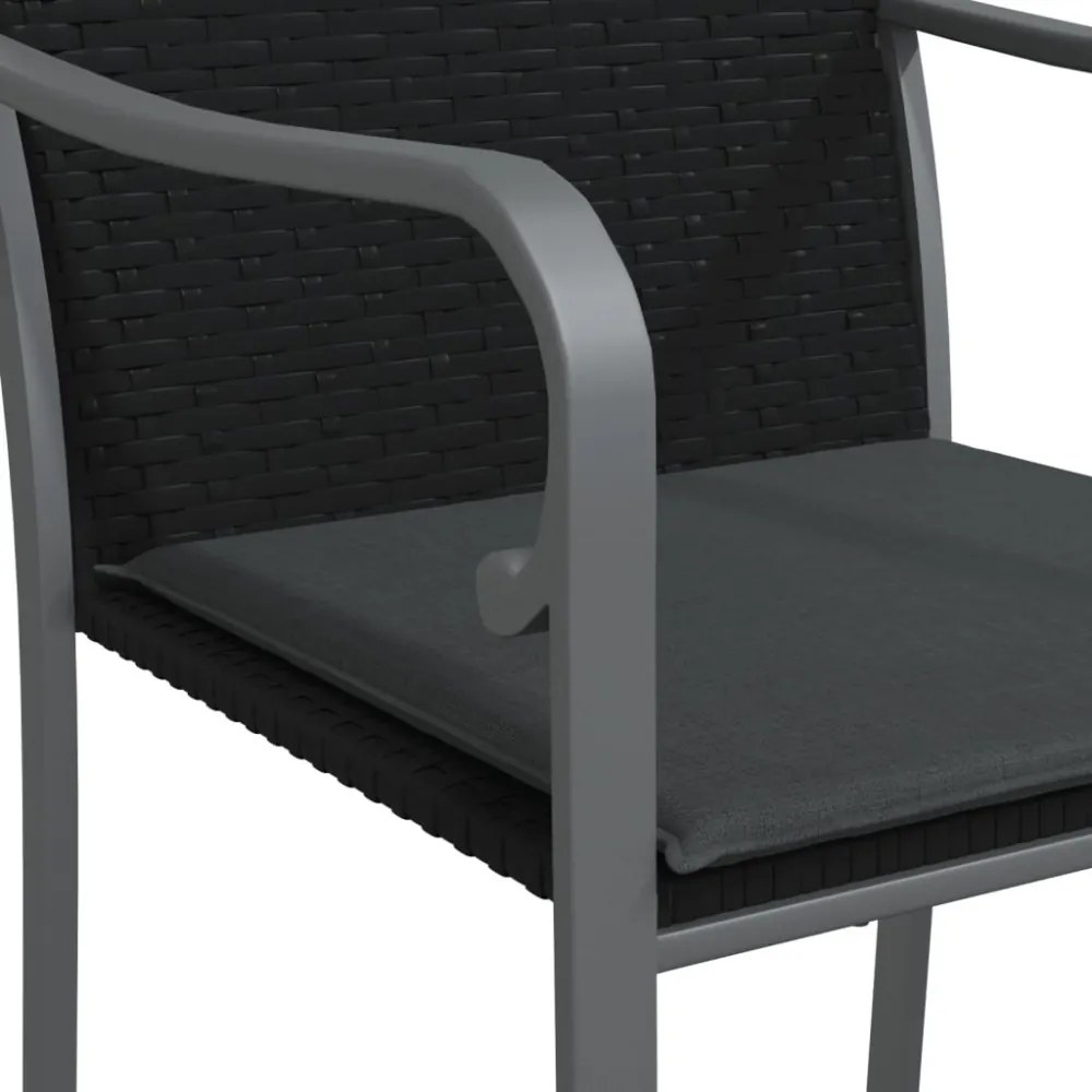 2 db fekete polyrattan kerti szék párnával 56 x 59 x 84 cm