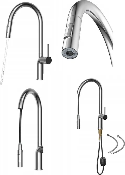 Konyhai csaptelep Oxi króm kihúzható kifolyócsővel mosogató csaptelep álló magas