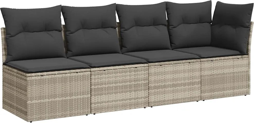 vidaXL 4 személyes világosszürke polyrattan kerti kanapé párnával