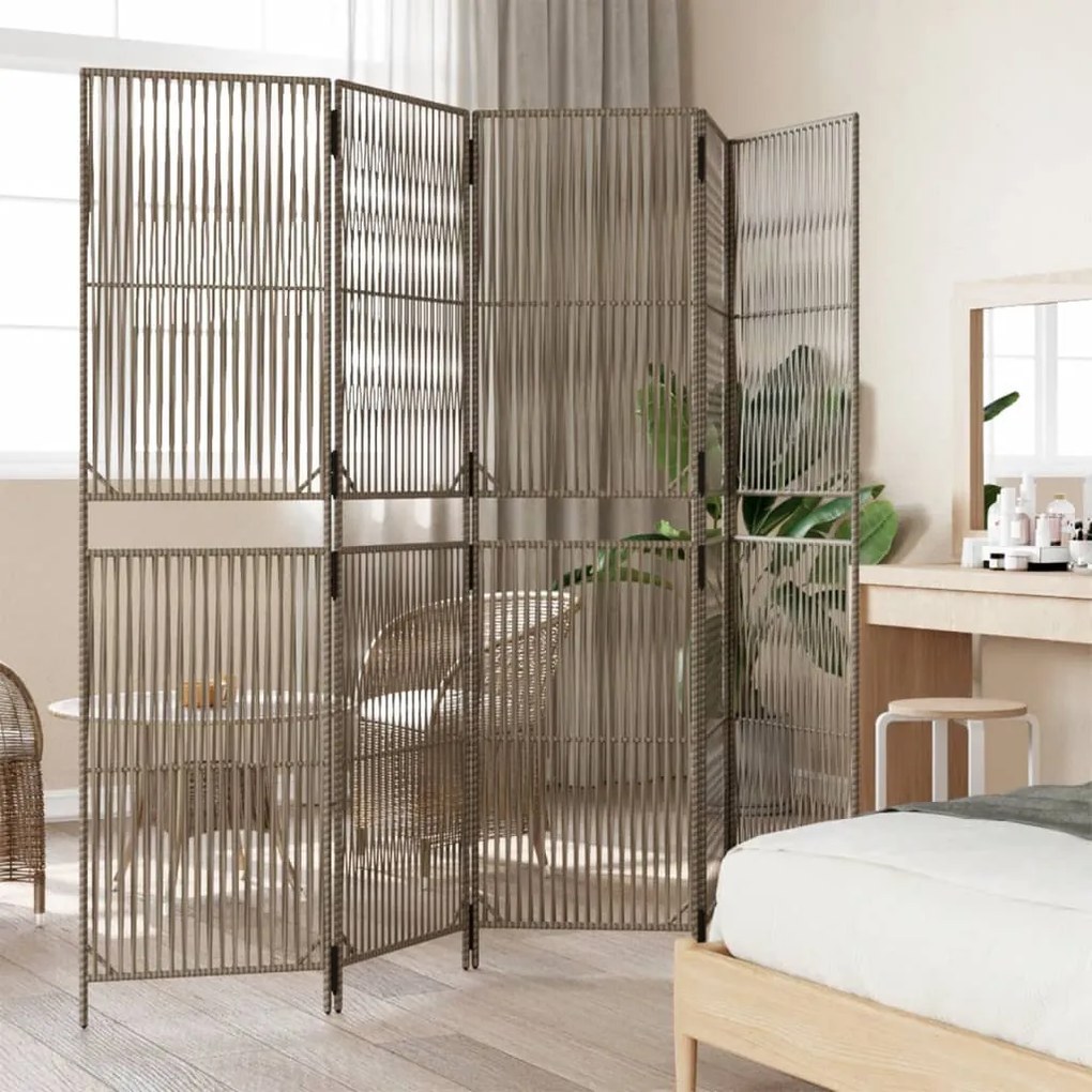 szürke 5-paneles polyrattan térelválasztó