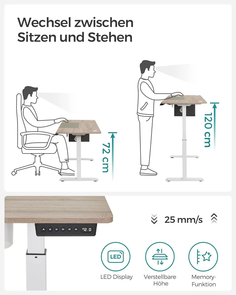 Állítható magasságú elektromos íróasztal memória funkcióval 60x140 cm, fehér-greige