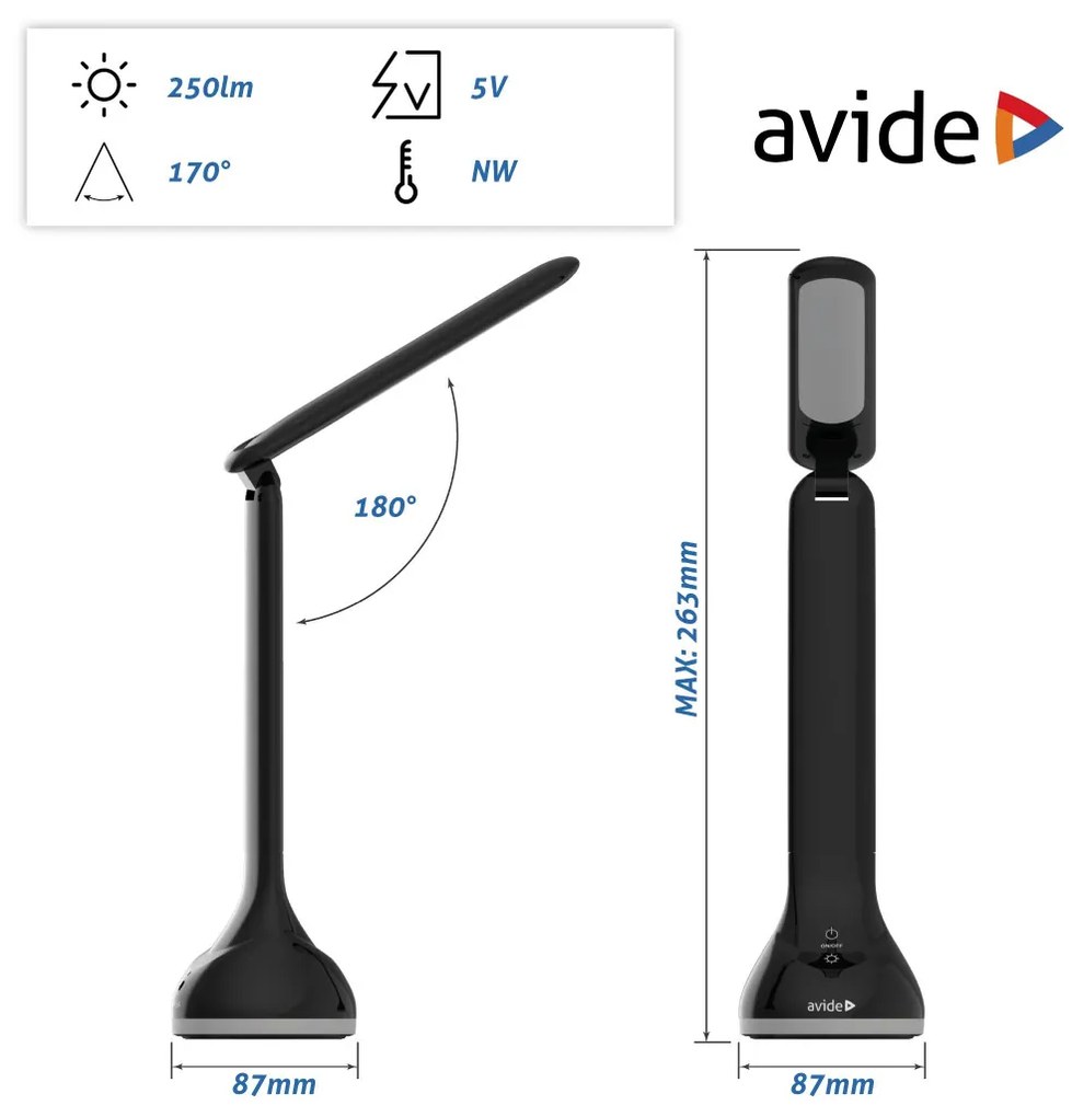 Avide LED Asztali Lámpa RGB Hangulatvilágítás Fekete 4W