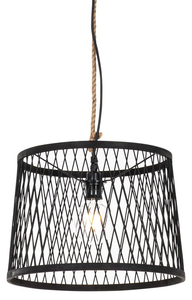 Rusztikus kültéri lógólámpa fekete rattannal 40 cm - Calamus
