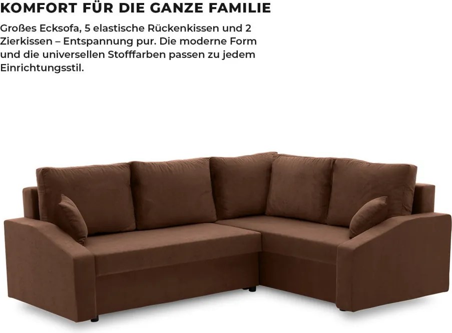Grande Plus sarokkanapé, jobboldali, szövet anyag, barna