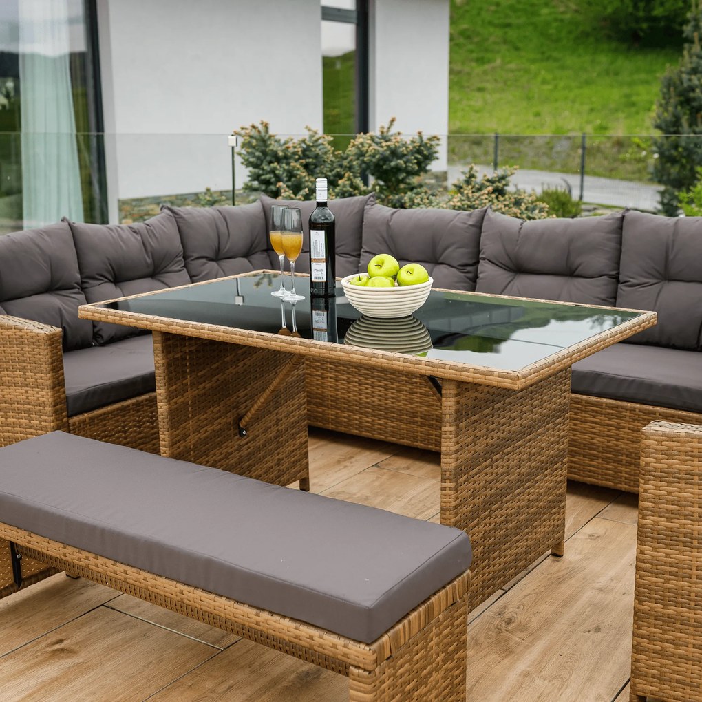 Kerti rattan szett, szürkésbarna/világosbarna, SAGIR