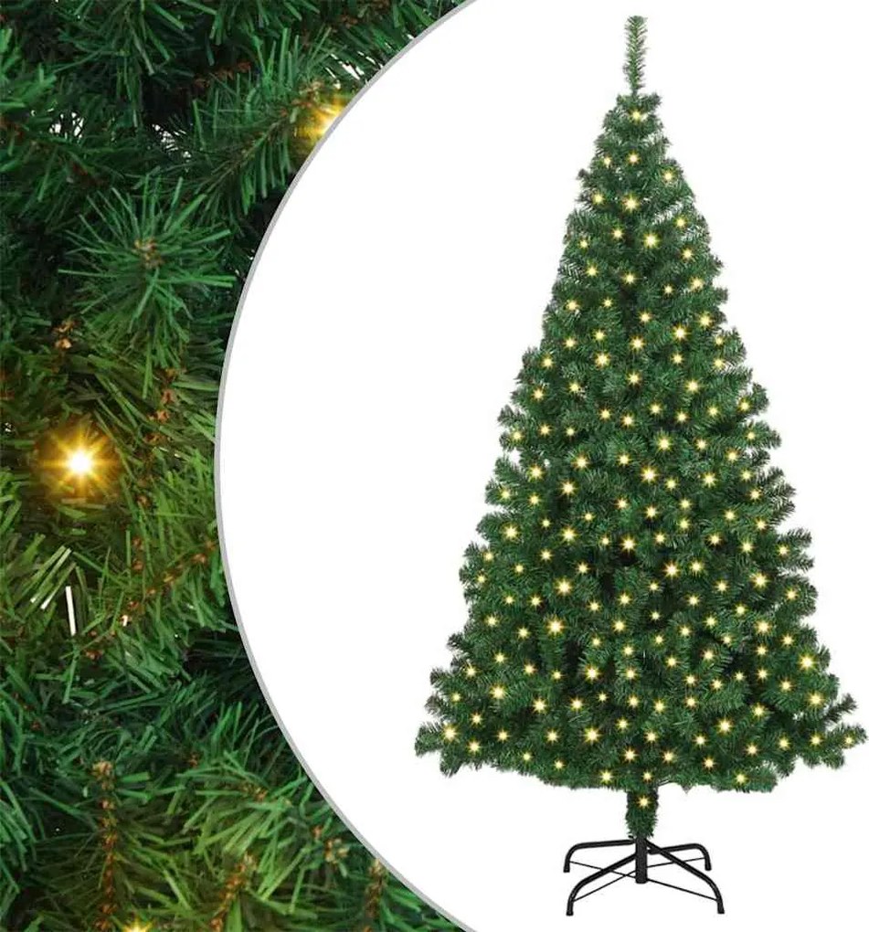 vidaXL Mű karácsonyfa 300 LED-del Zöld 180 cm PVC és Acél és Műanyag