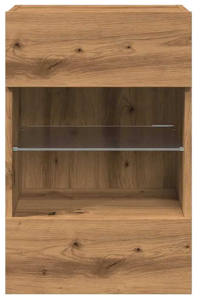 2 db kézműves tölgy színű fali szekrények LED világítással TV-hez 40x30x60,5cm