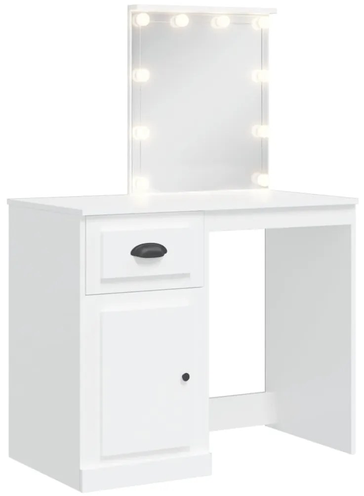 fehér fésülködőasztal LED-lámpákkal 90x42x132,5 cm