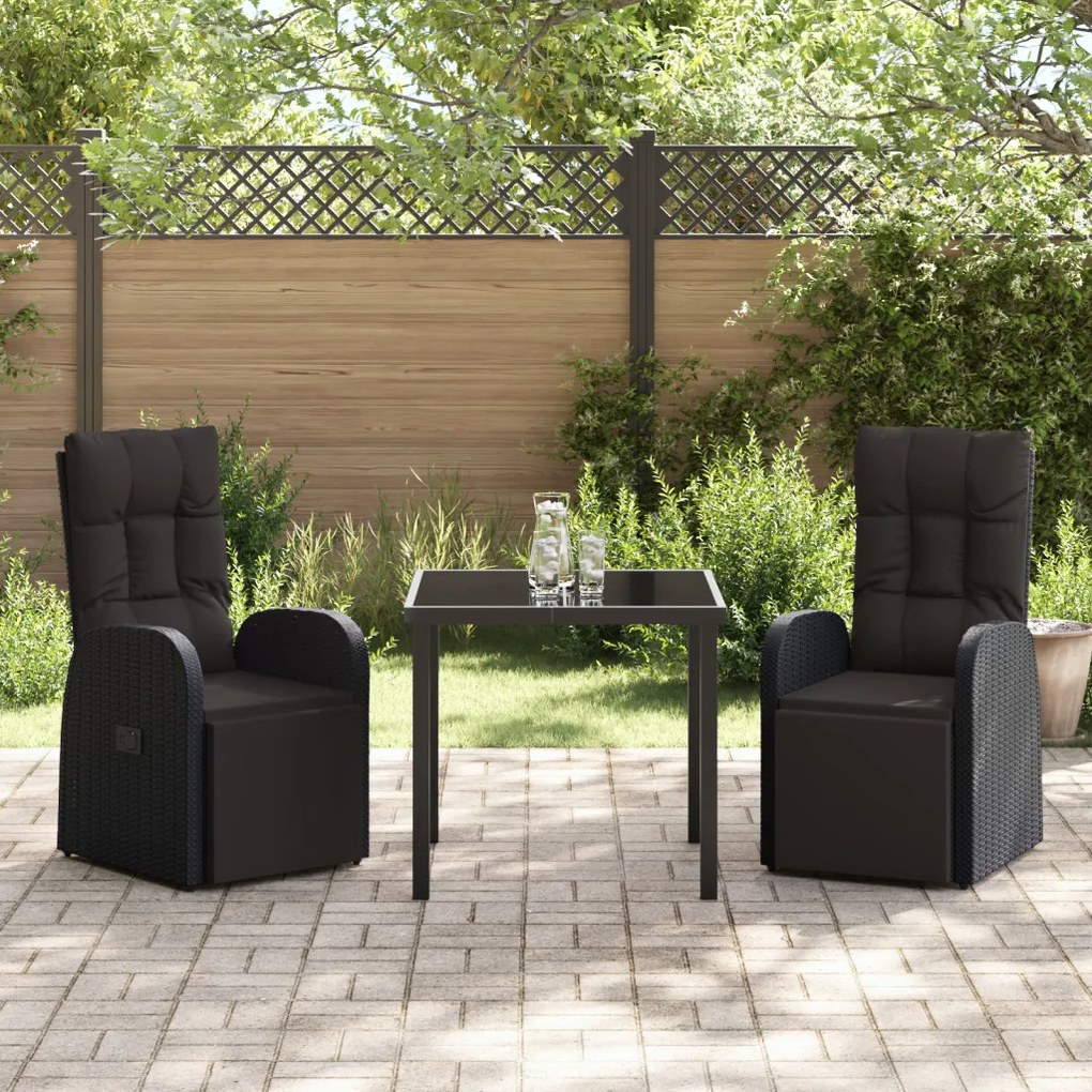 3 részes kerti étkező szett párnákkal fekete poly rattan