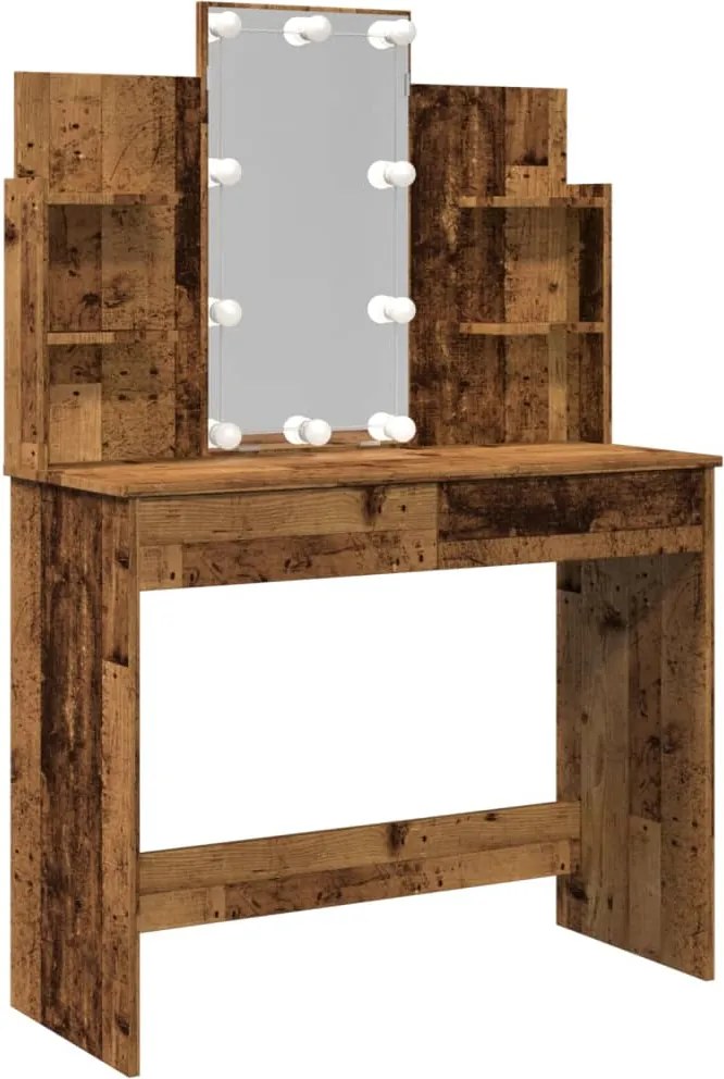 vidaXL antik fa színű fésülködőasztal LED-del 96x40x142 cm