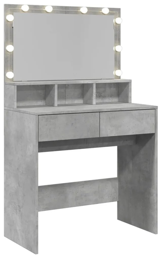 betonszürke fésülködőasztal LED-del 80 x 41 x 134,5 cm