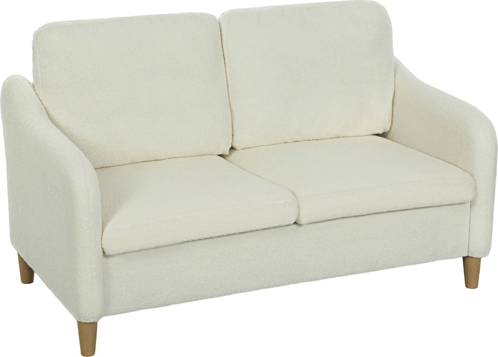 HOMCOM kétszemélyes bouclé kanapé, 137 cm — kompakt krémszínű, párnákkal, tömörfa váz | Aosom