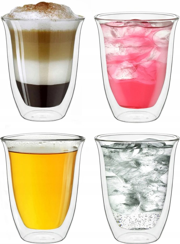 Lux Márkás 4x Pohár Dupla Falú Hőfújt Üveg 400ml Cr